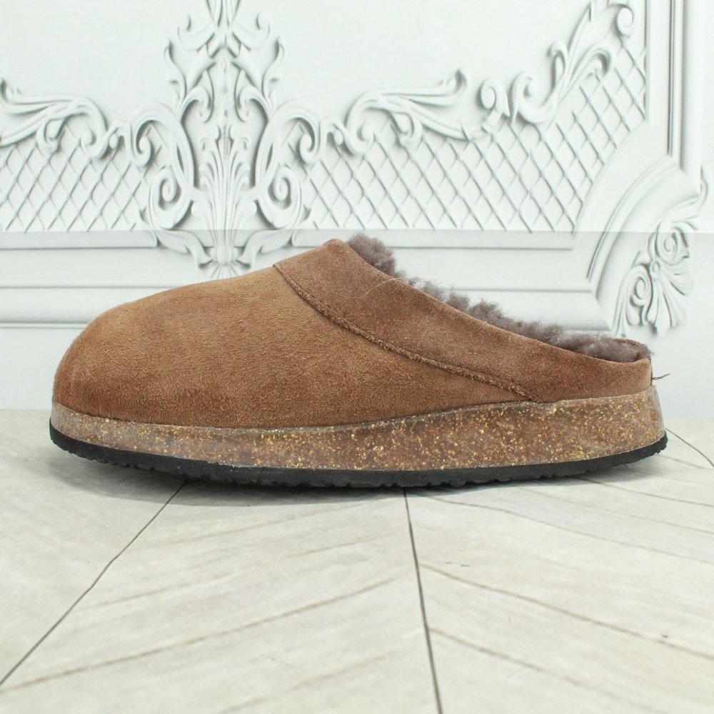 *LL Bean Brown Suede Slip-On Shearling Lined Clogs Slippers Size 10.5 Inches - Picture 1 of 9